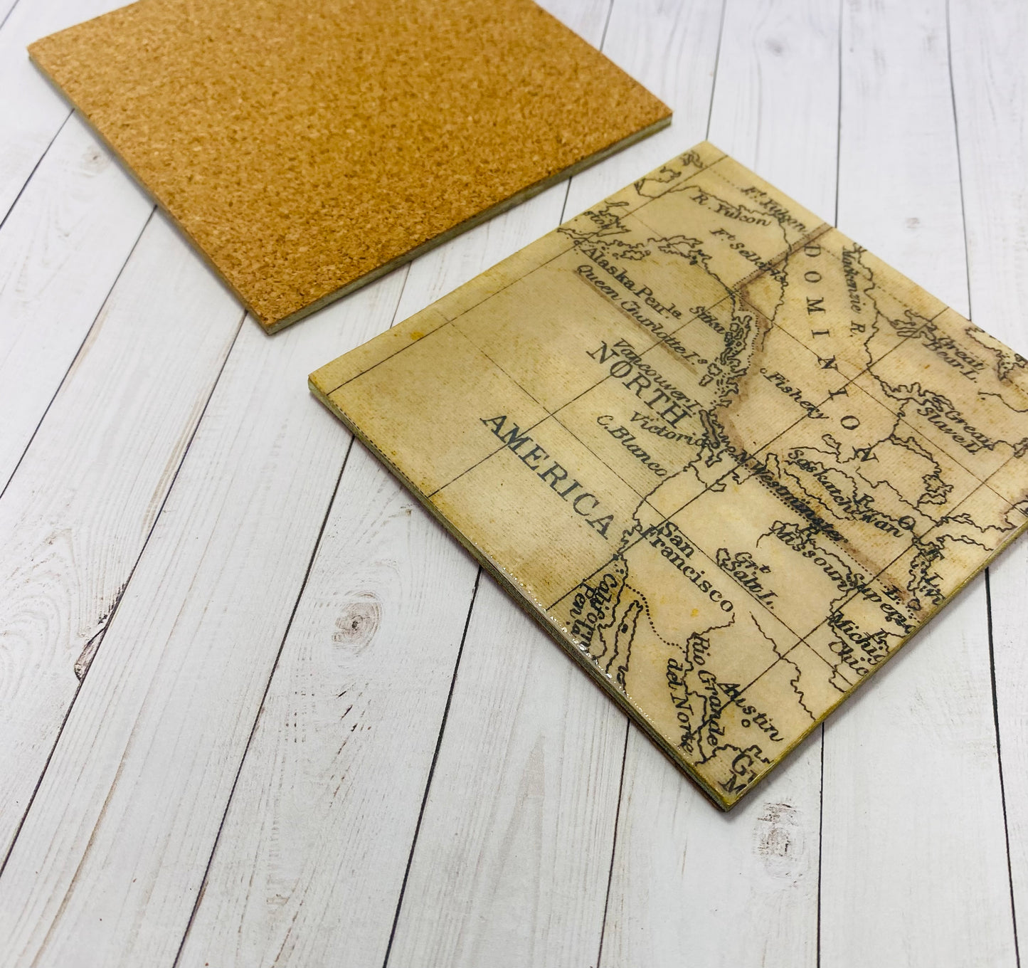 Vintage World Map Drink Coasters set of 4