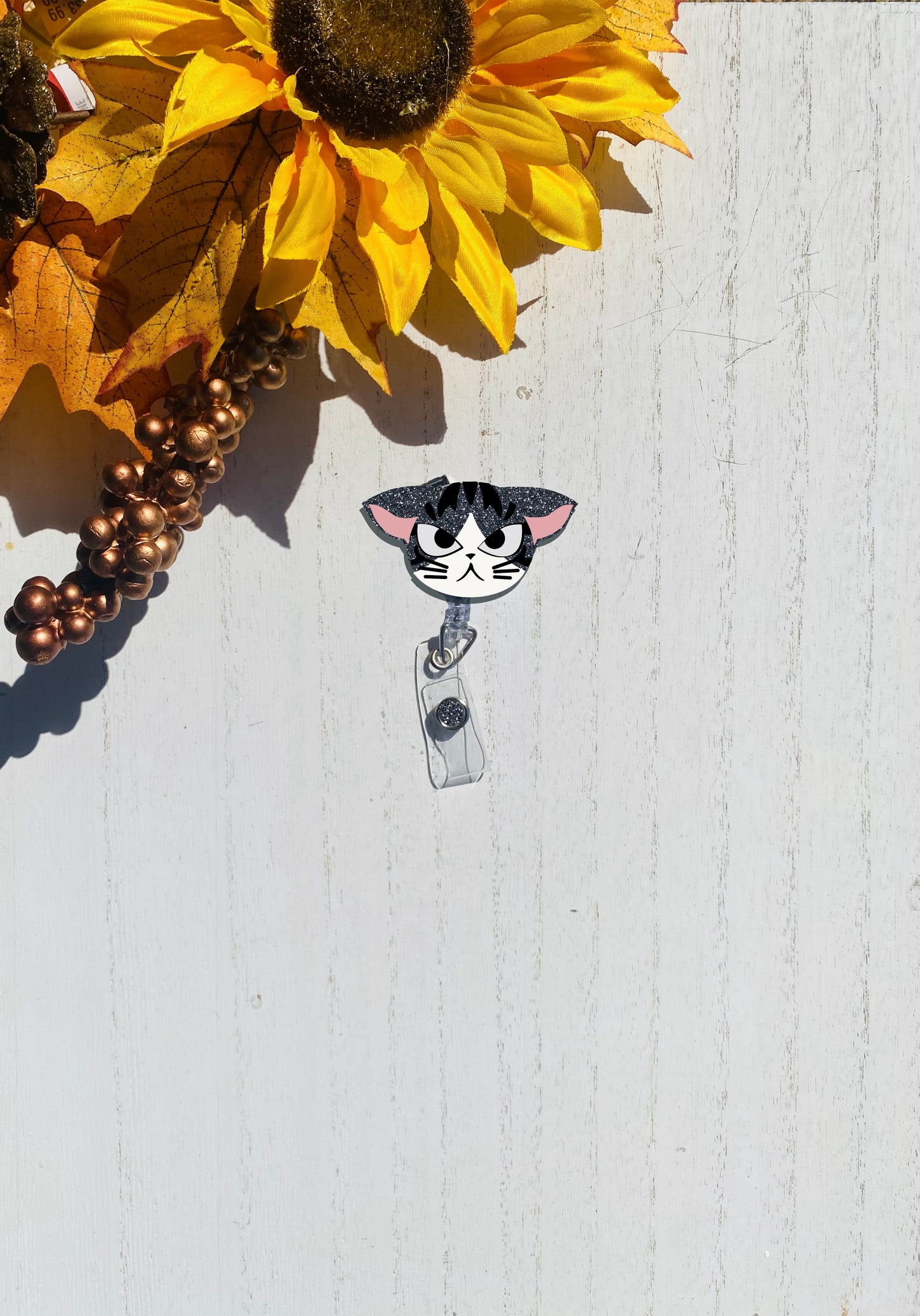 Angry Cat Face Badge Reel