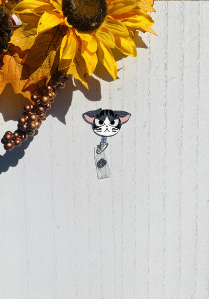 Angry Cat Face Badge Reel