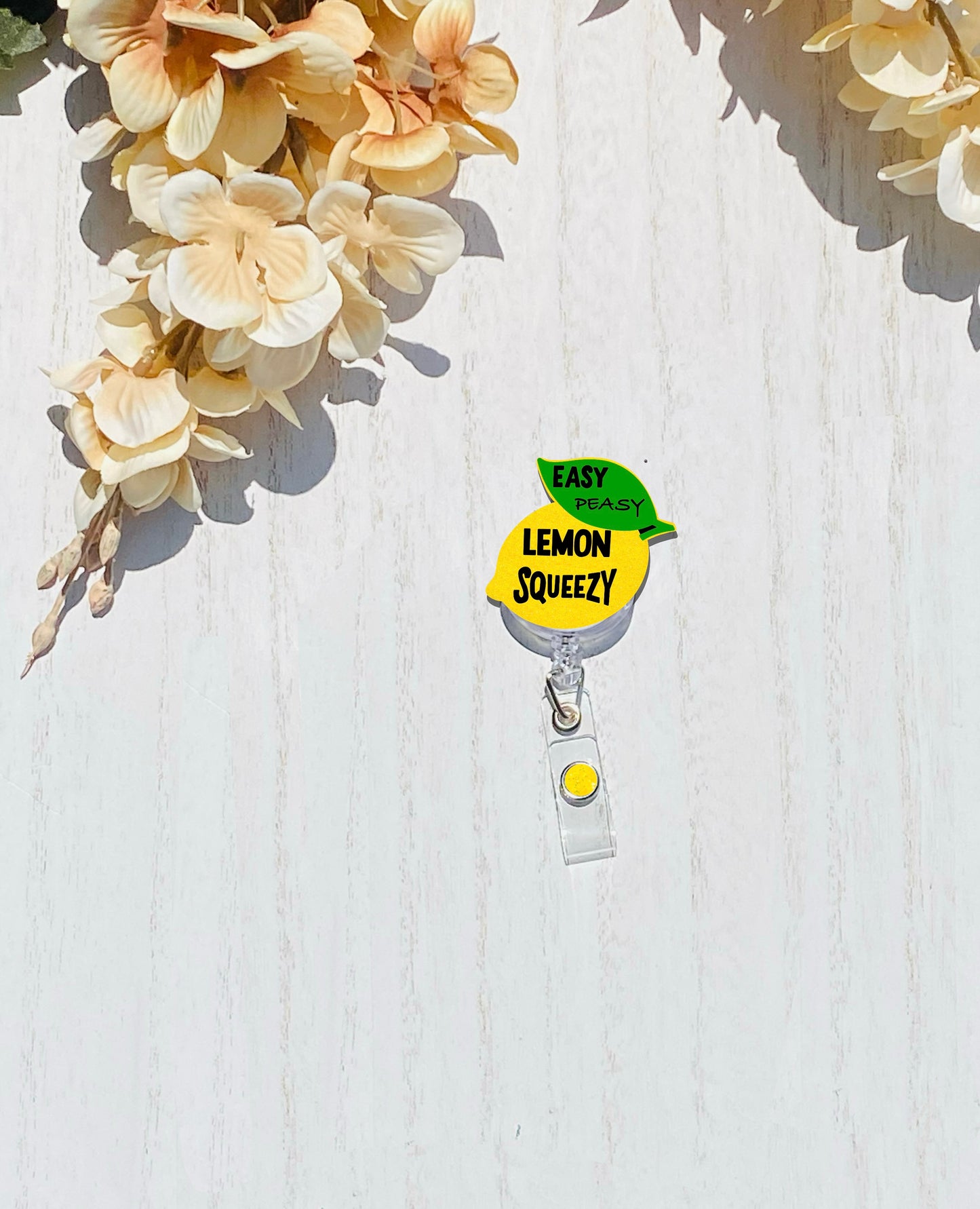 Lemon with Leaf Badge Reel, Food Quote Badge Reel