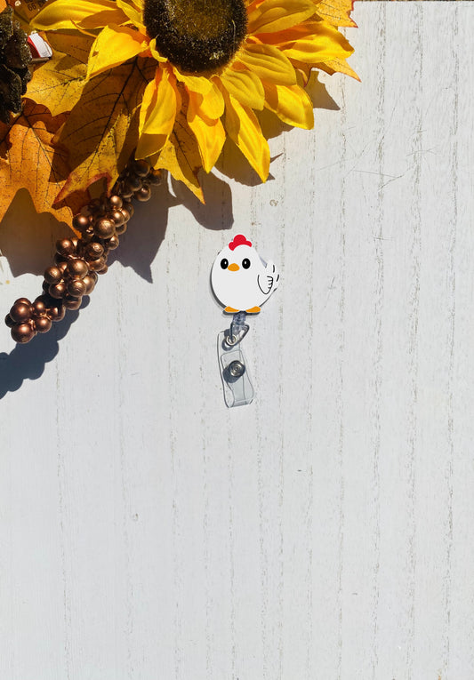 White Chicken Badge Reel Holder