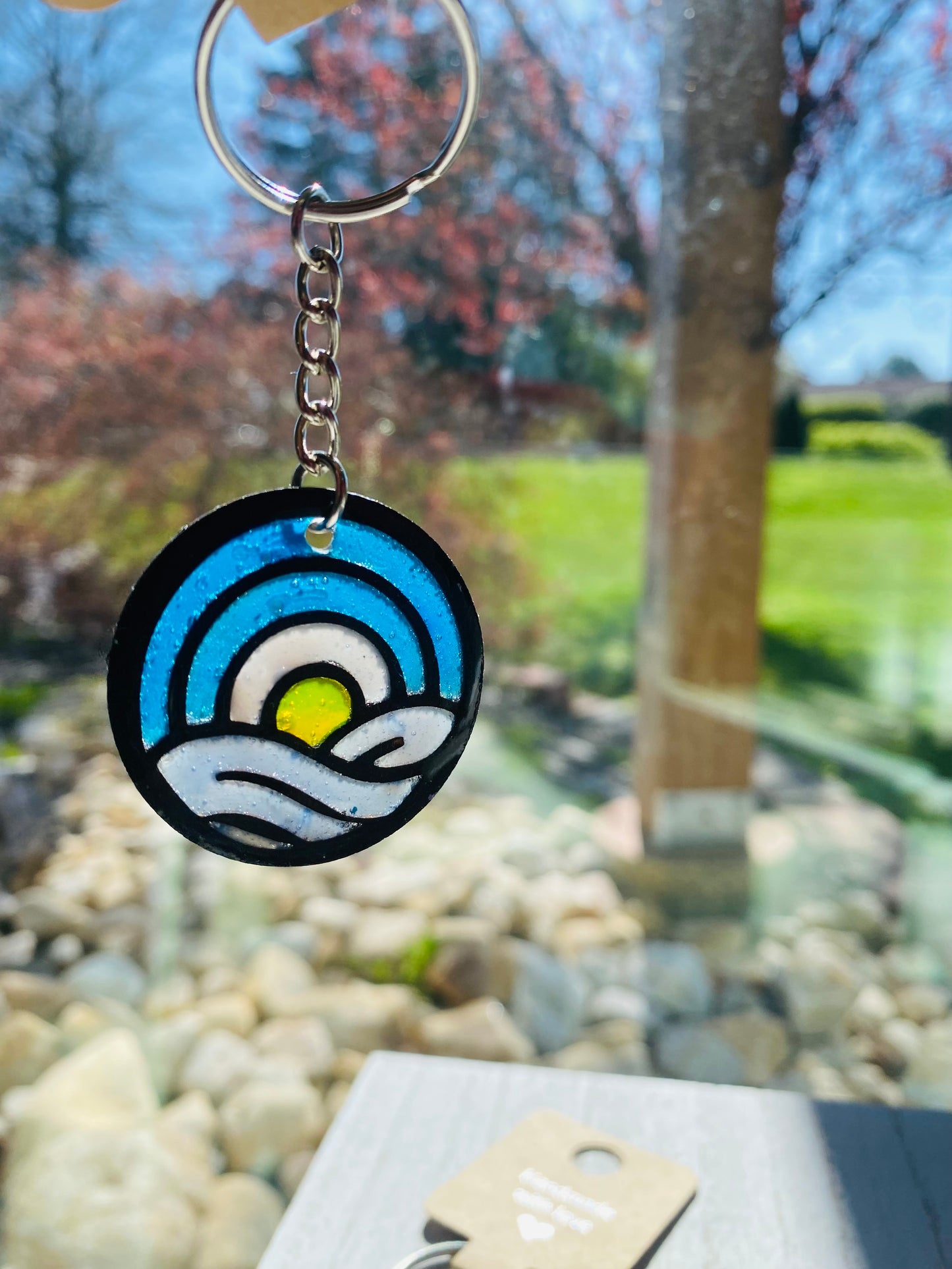 Stained Glass Ocean Sunset Keychain