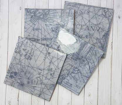 Blue Vintage World Map Drink Coasters set of 4