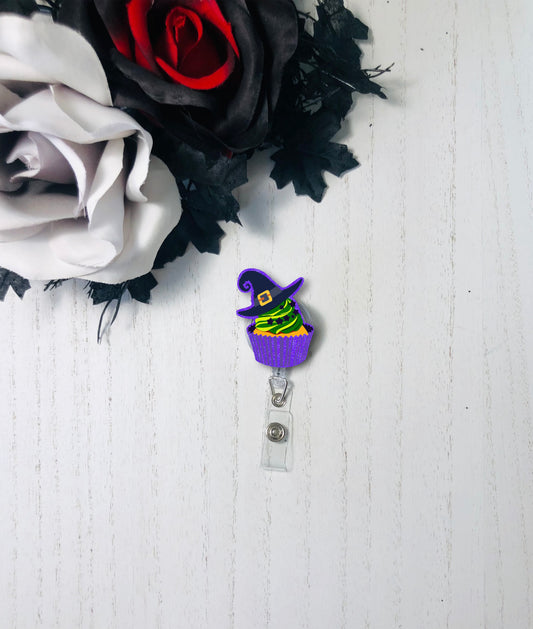 Witches Cupcake Halloween Badge Reel