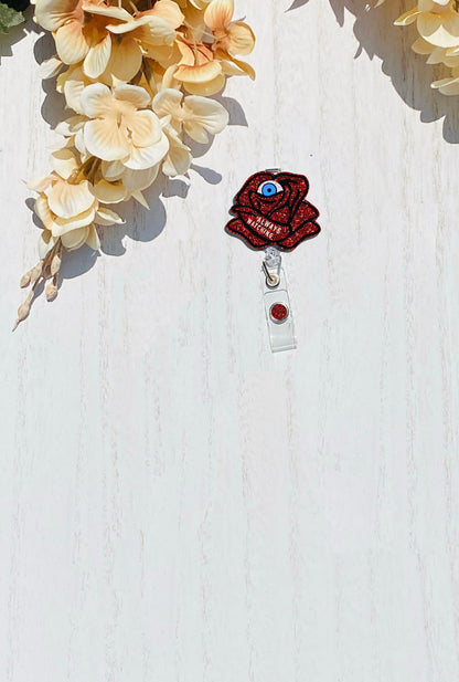 Rose with an Eyeball Badge reel, Gothic Badge Reel